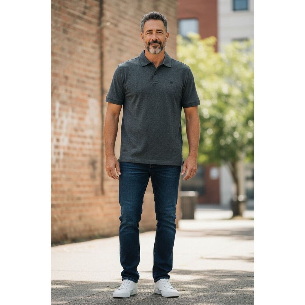 Travis Mathew Pima Cotton Blend Polo Shirt Dark Gray Golf Casual Mens L